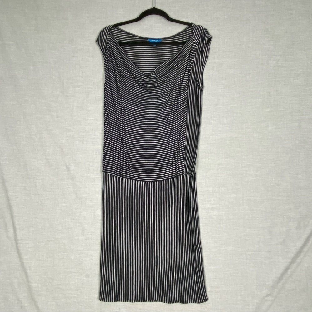 Derek Lam Dress Sz Medium Striped Drop Waist Cap Sleeves Midi Length